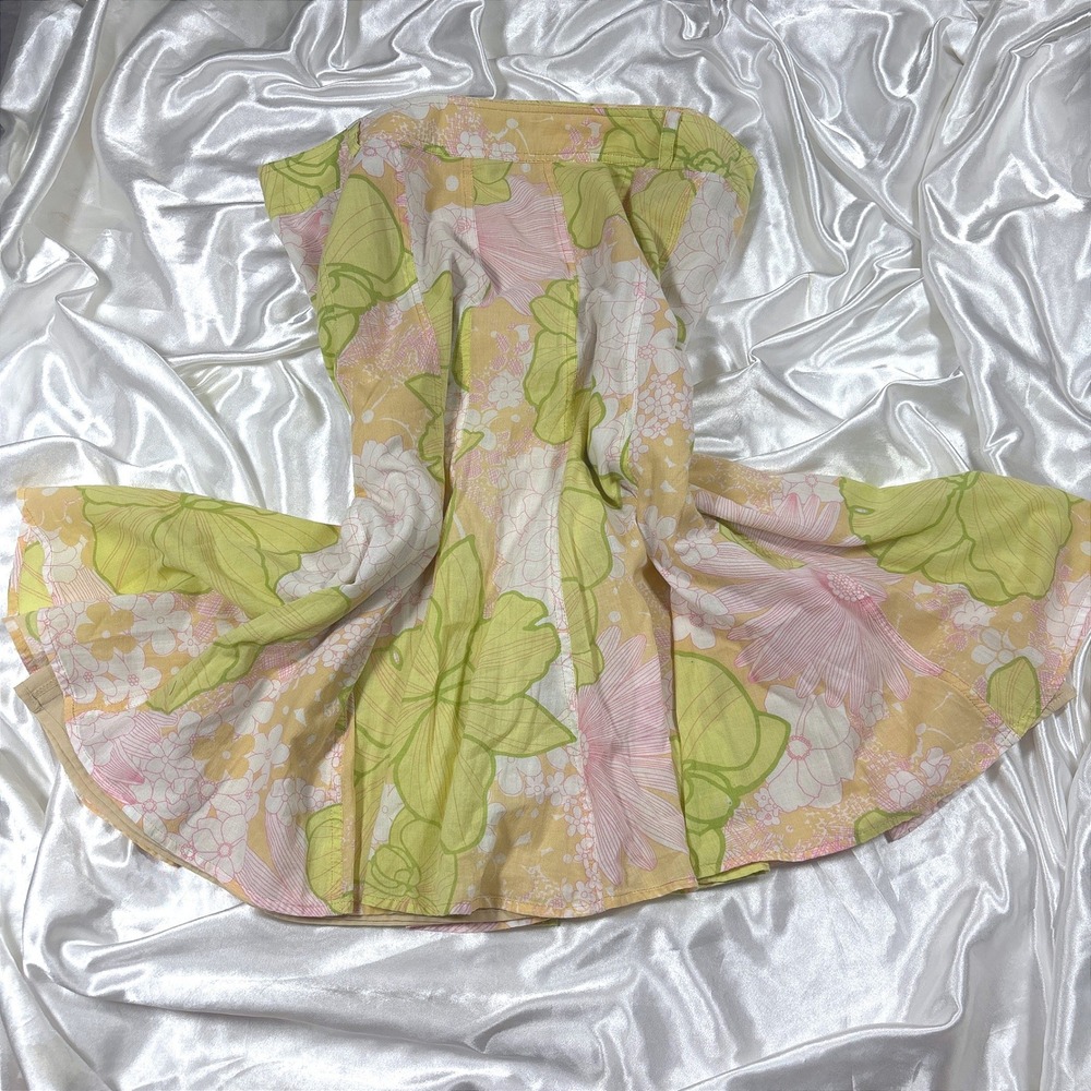 Vintage JH Collectibles Skirt Green Pink Excellent Floral Paneled Midi Size 14